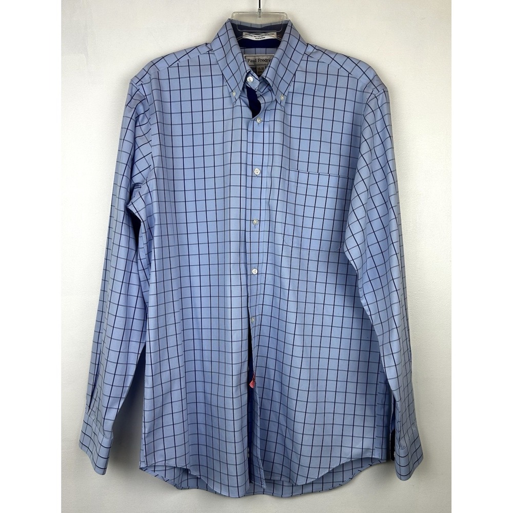 Paul Fredrick Dress Shirt Mens 15 35 Blue No Iron Classic Fit Flip Cuff Read